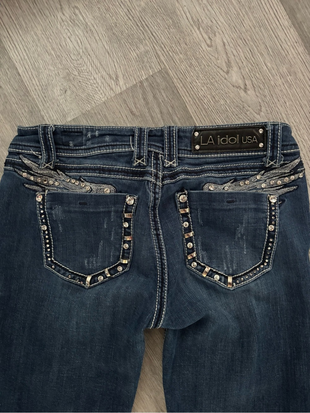 y2k L.A. idol Women’s Dark Blue Rhinestone Boot Cut Jeans